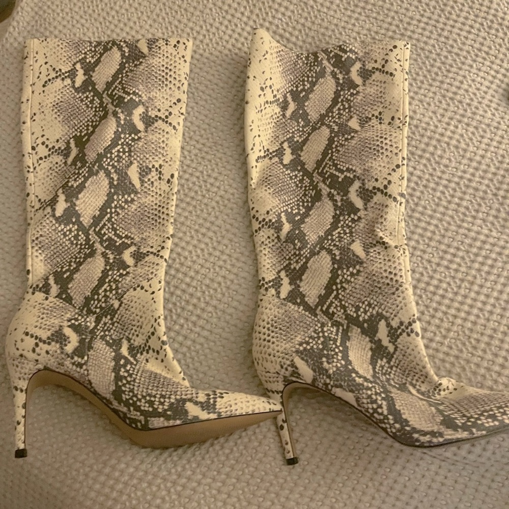 Snake print pull on tall boot